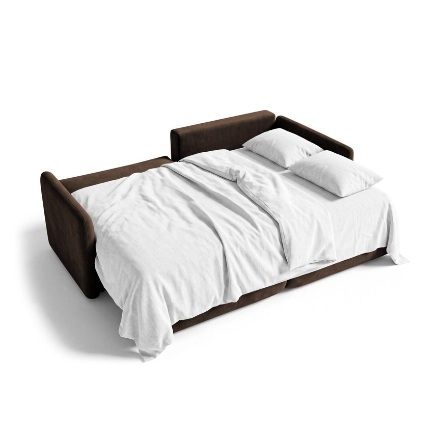 Orta 3-Sitzer Ecksofa rechts mit Schlaffunktion, ausklappbar, aus Samt in Dunkelbraun (Bluvel 48), 215x151 cm von Ferrani Interiors – Bild 4