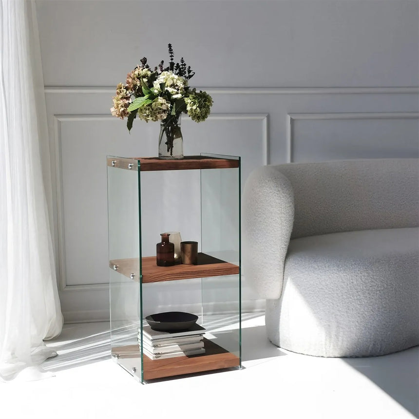 2-Fächer Regal Aqua aus gehärtetem Glas und Massivholz, 40×35×80 cm von Hanah Home – Bild 1