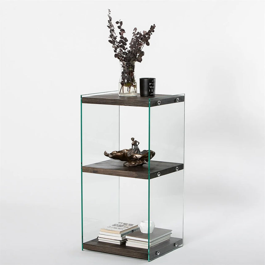 2-Fächer Regal Aqua aus gehärtetem Glas und Massivholz in Anthrazit, 40×35×80 cm von Hanah Home – Bild 3