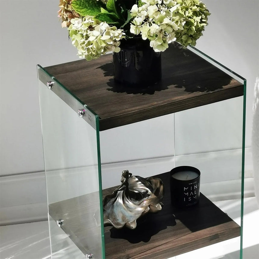2-Fächer Regal Aqua aus gehärtetem Glas und Massivholz in Anthrazit, 40×35×80 cm von Hanah Home – Bild 4