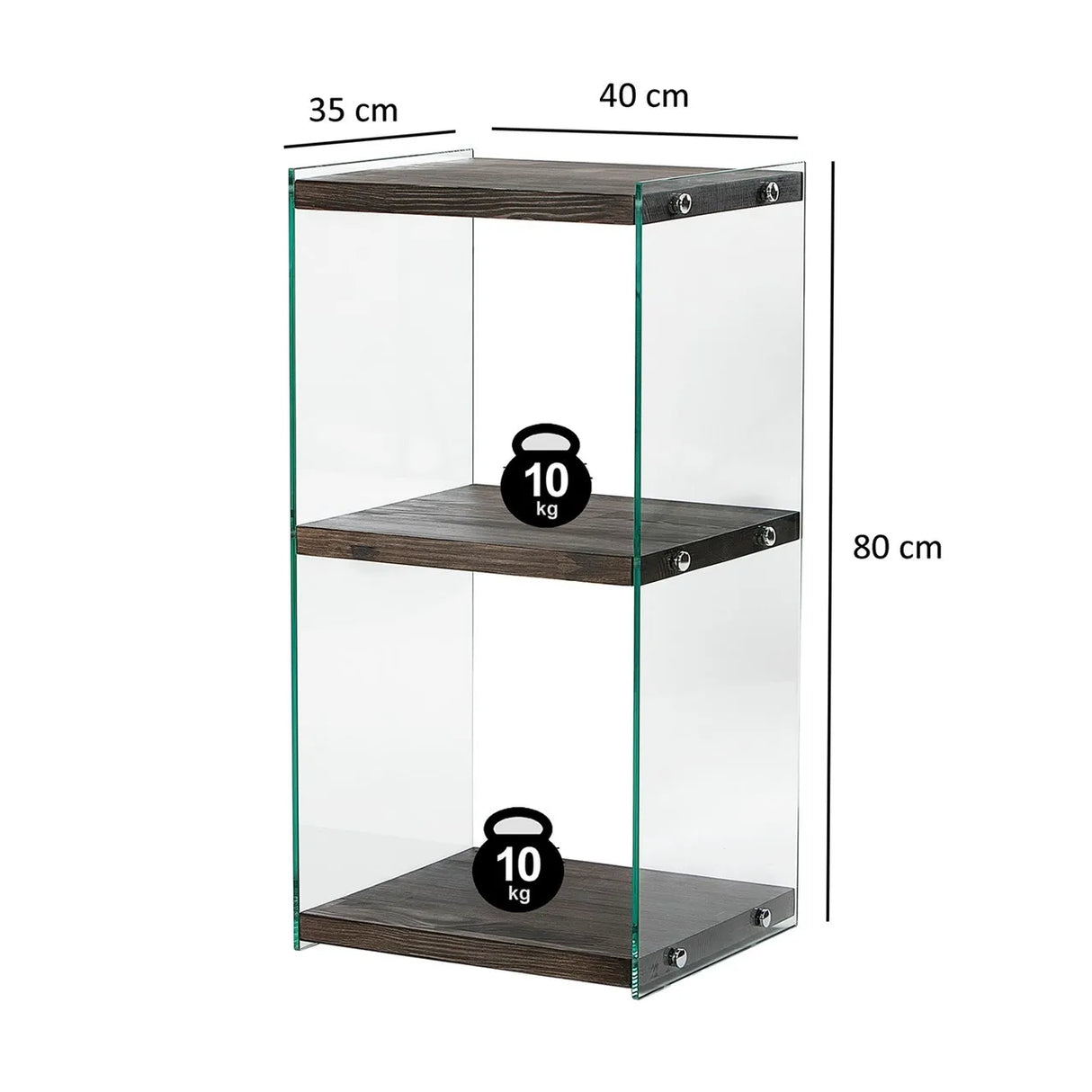 2-Fächer Regal Aqua aus gehärtetem Glas und Massivholz in Anthrazit, 40×35×80 cm von Hanah Home – Bild 7