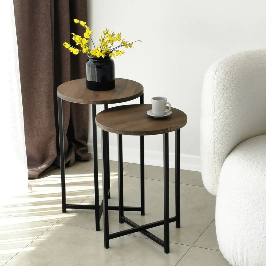 2er-Set Beistelltisch Neta aus massivem Kiefernholz und Metall 35Ø von Hanah Home – Bild 2