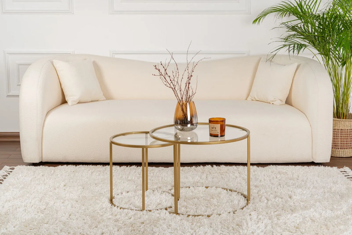 2er-Set Couchtisch Aurum aus Sicherheitsglas und Metall in Gold und Transparent 60Ø von Hanah Home – Bild 2