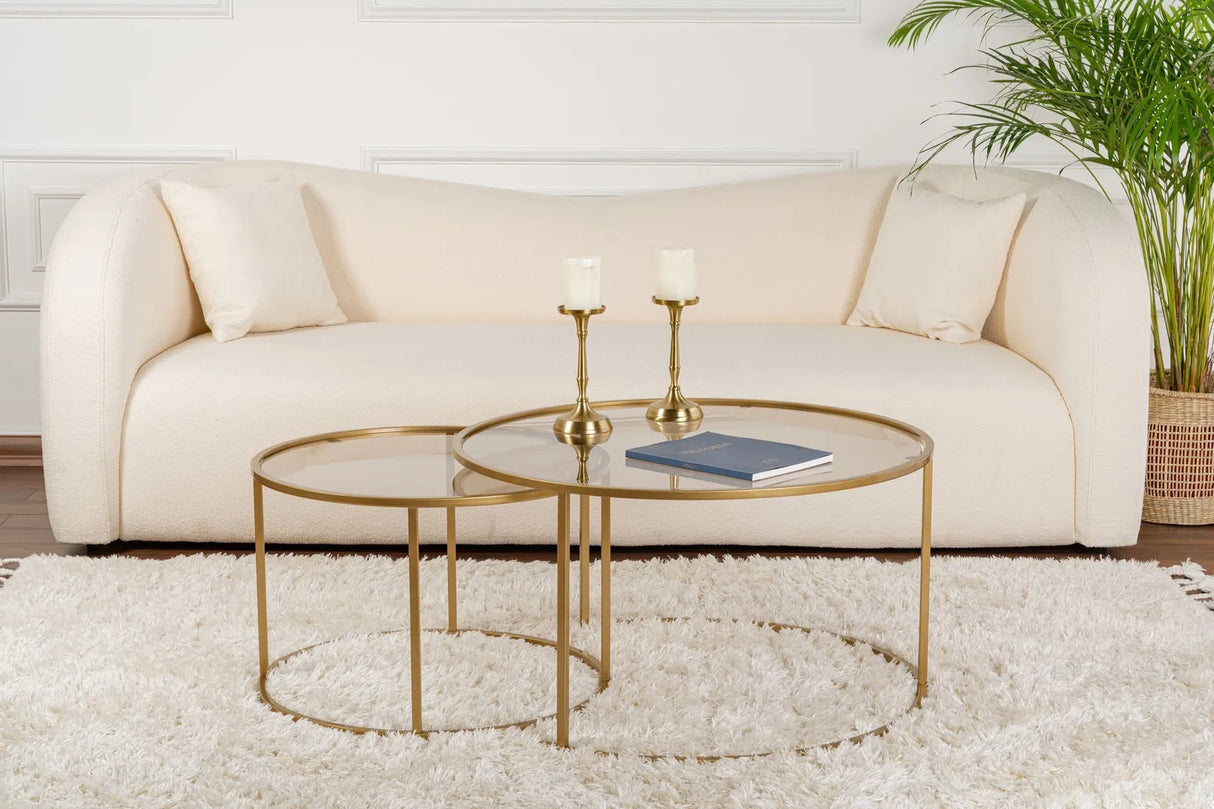 2er-Set Couchtisch Aurum aus gehärtetem Glas und Metall 80Ø von Hanah Home – Bild 2