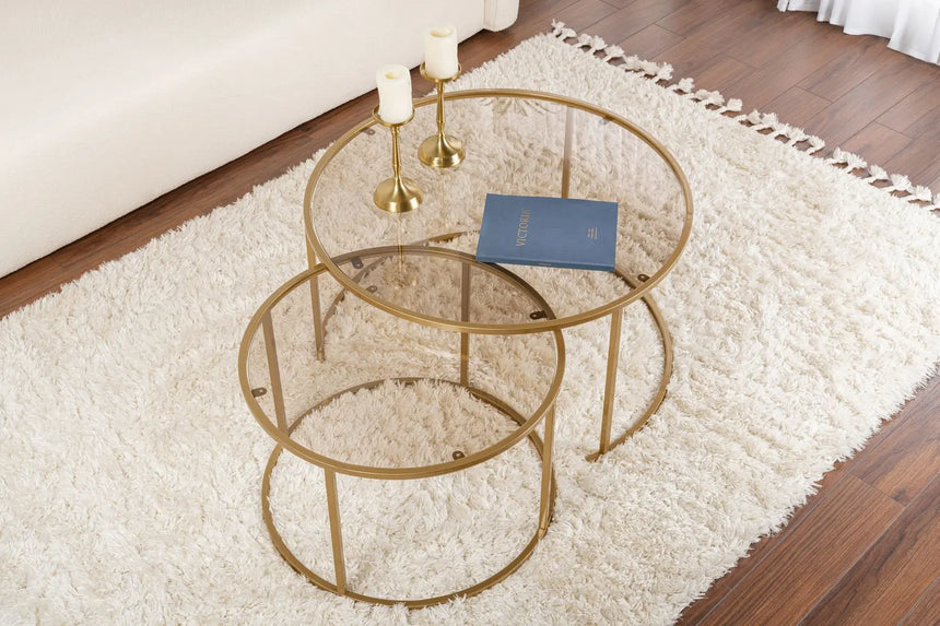 2er-Set Couchtisch Aurum aus gehärtetem Glas und Metall 80Ø von Hanah Home – Bild 4