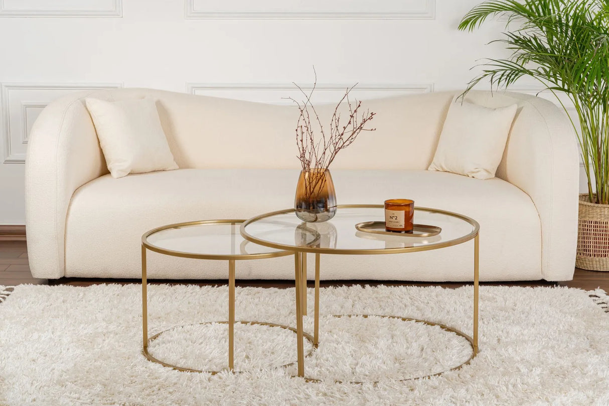 2er-Set Couchtisch Aurum aus gehärtetem Glas und Metall in Gold und Transparent 80Ø von Hanah Home – Bild 2
