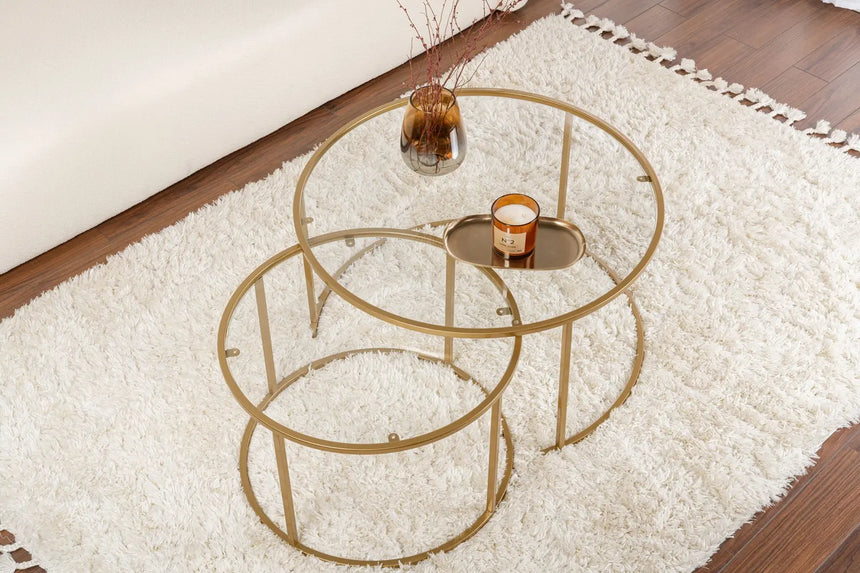 2er-Set Couchtisch Aurum aus gehärtetem Glas und Metall in Gold und Transparent 80Ø von Hanah Home – Bild 4