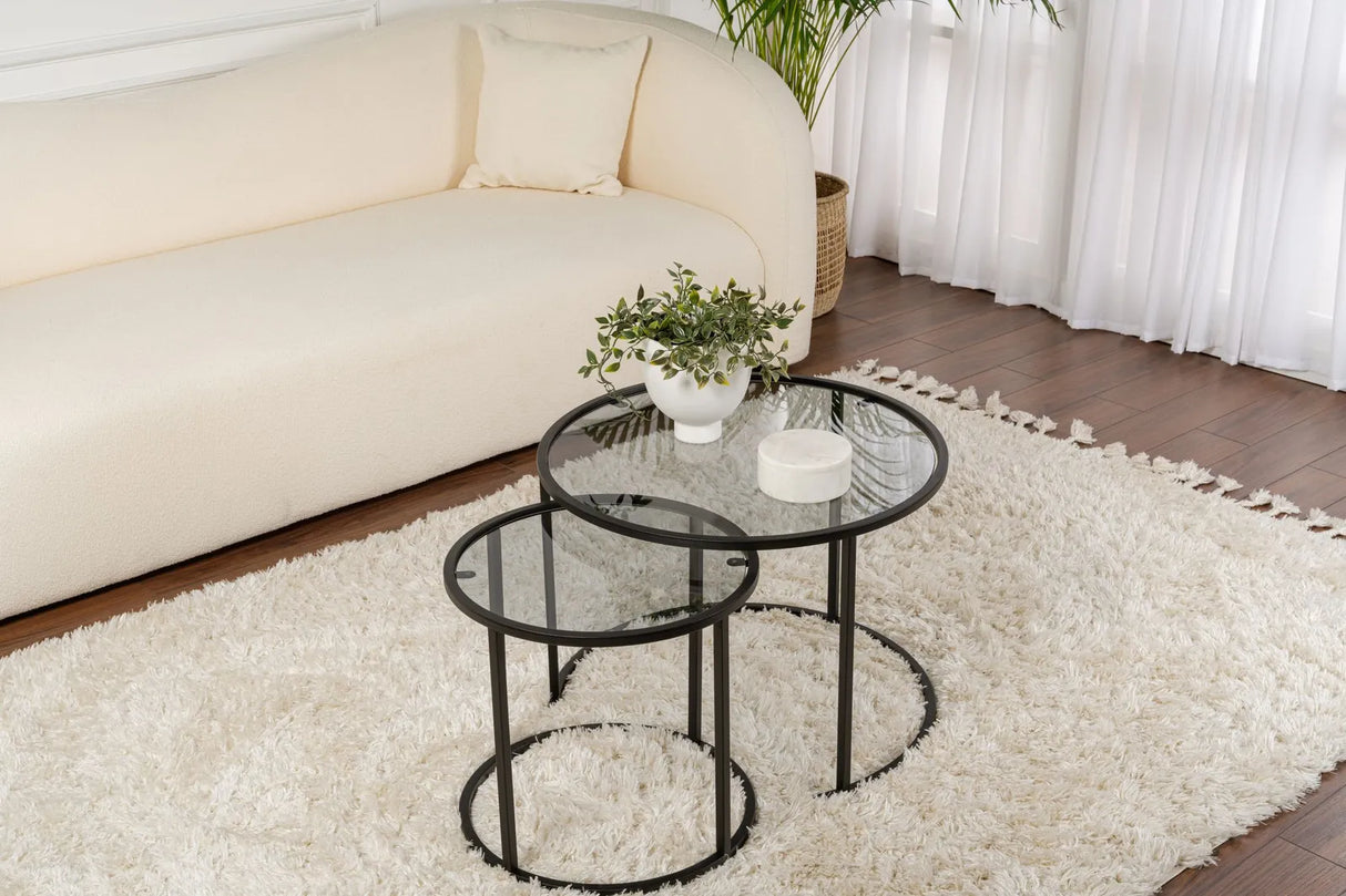 2er-Set Couchtisch Aurum aus gehärtetem Glas und Metall in Schwarz und Grau 60Ø von Hanah Home – Bild 1