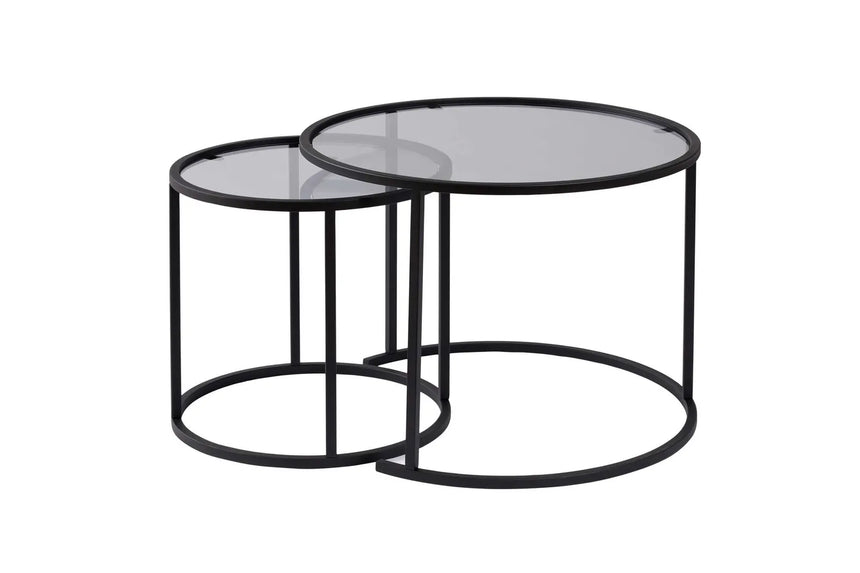 2er-Set Couchtisch Aurum aus gehärtetem Glas und Metall in Schwarz und Grau 60Ø von Hanah Home – Bild 6