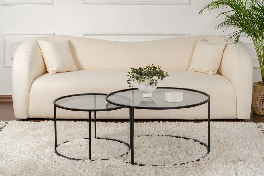 2er-Set Couchtisch Aurum aus gehärtetem Glas und Metall in Schwarz und Grau 80Ø von Hanah Home – Bild 2
