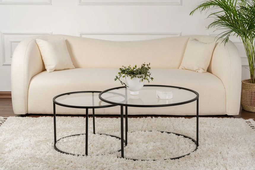 2er-Set Couchtisch Aurum aus gehärtetem Glas und Metall in Schwarz und Transparent 80Ø von Hanah Home – Bild 2