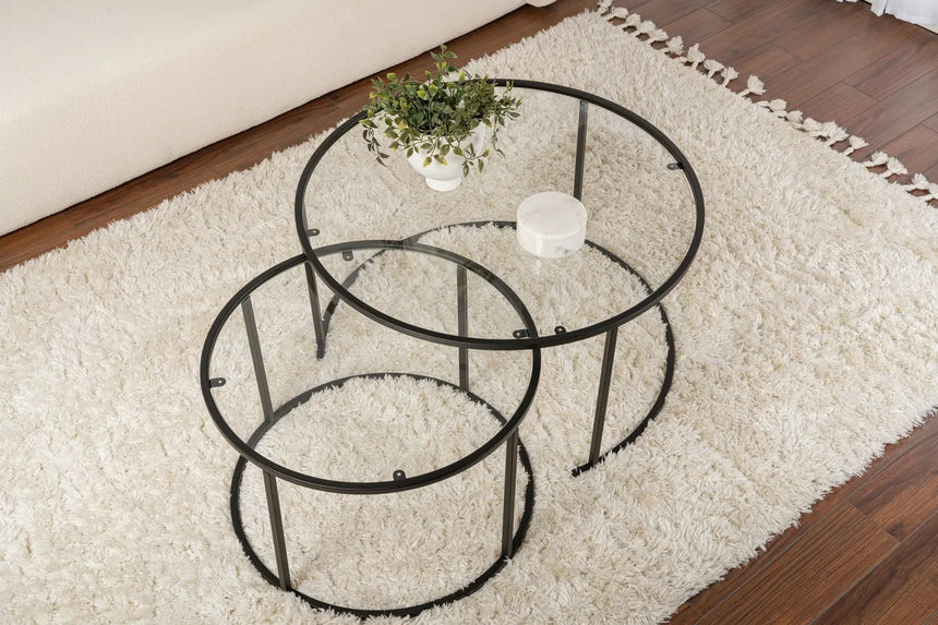 2er-Set Couchtisch Aurum aus gehärtetem Glas und Metall in Schwarz und Transparent 80Ø von Hanah Home – Bild 4