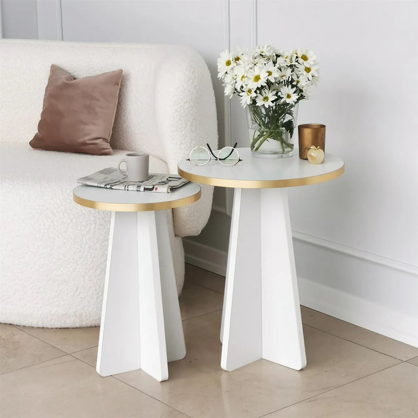 2er-Set Couchtisch Mushroom aus melaminbeschichteten Holz in Gold und Weiß von Hanah Home – Bild 5
