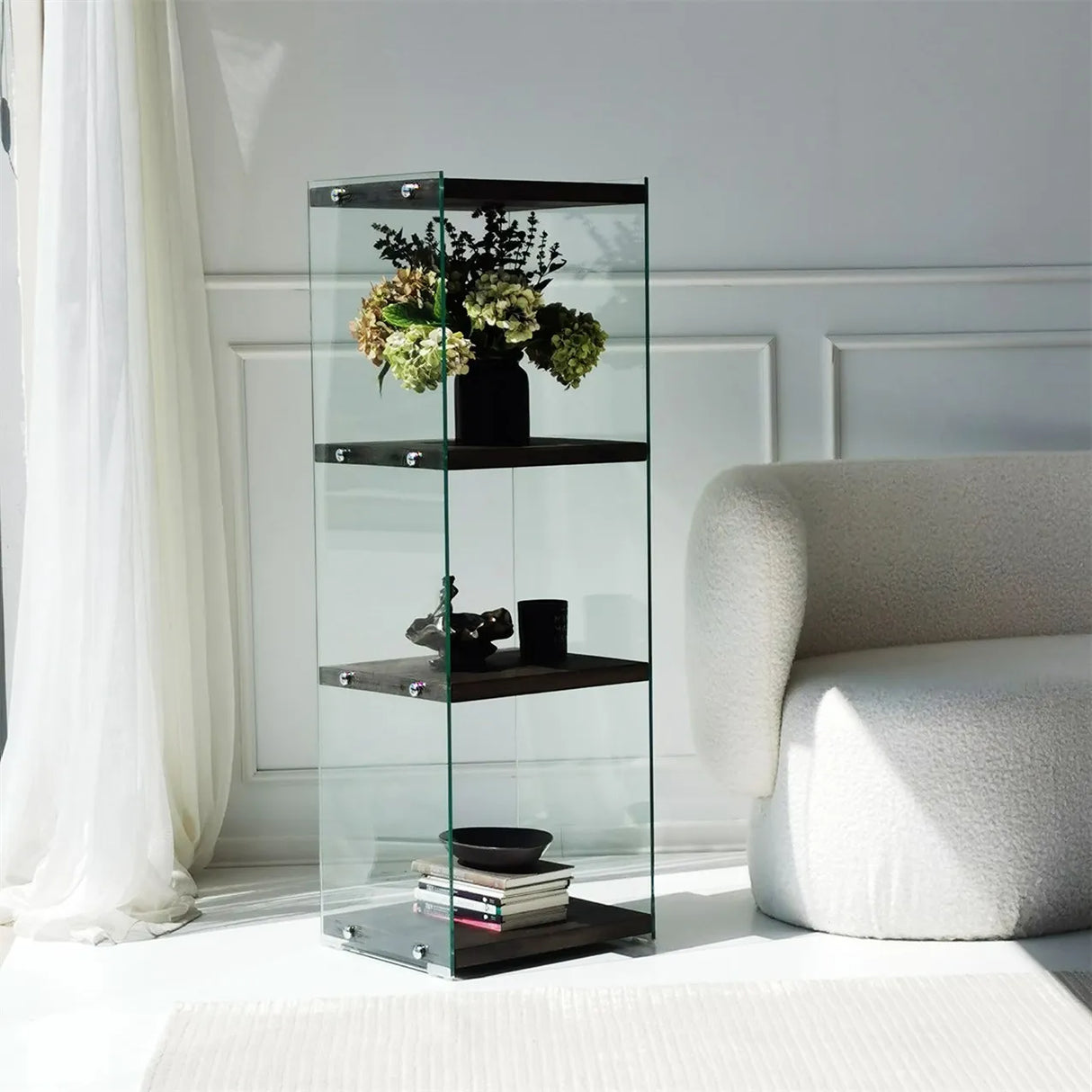 3-Fächer Regal Aqua aus gehärtetem Glas und Kiefernholz in Anthrazit, 40×35×120 cm von Hanah Home – Bild 1
