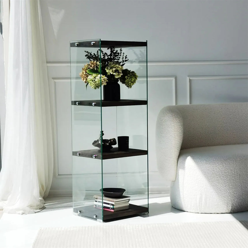 3-Fächer Regal Aqua aus gehärtetem Glas und Kiefernholz in Anthrazit, 40×35×120 cm von Hanah Home – Bild 1