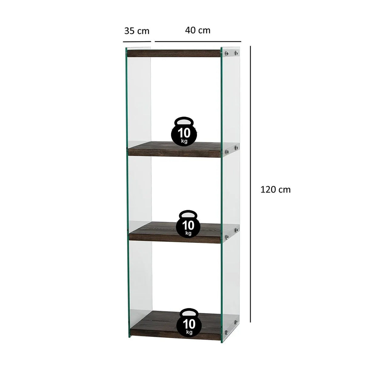 3-Fächer Regal Aqua aus gehärtetem Glas und Kiefernholz in Anthrazit, 40×35×120 cm von Hanah Home – Bild 6