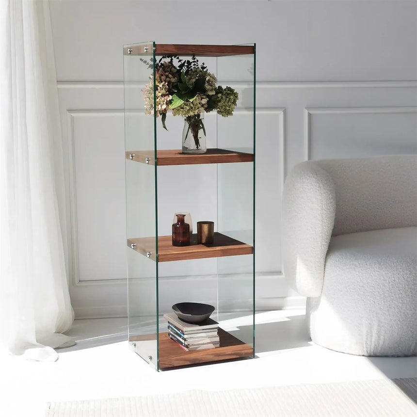 3-Fächer Regal Aqua aus gehärtetem Glas und Massivholz, 40×35×120 cm von Hanah Home – Bild 1
