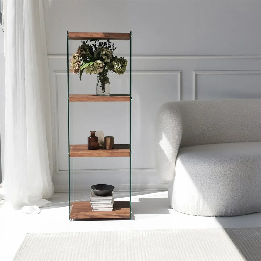 3-Fächer Regal Aqua aus gehärtetem Glas und Massivholz, 40×35×120 cm von Hanah Home – Bild 2
