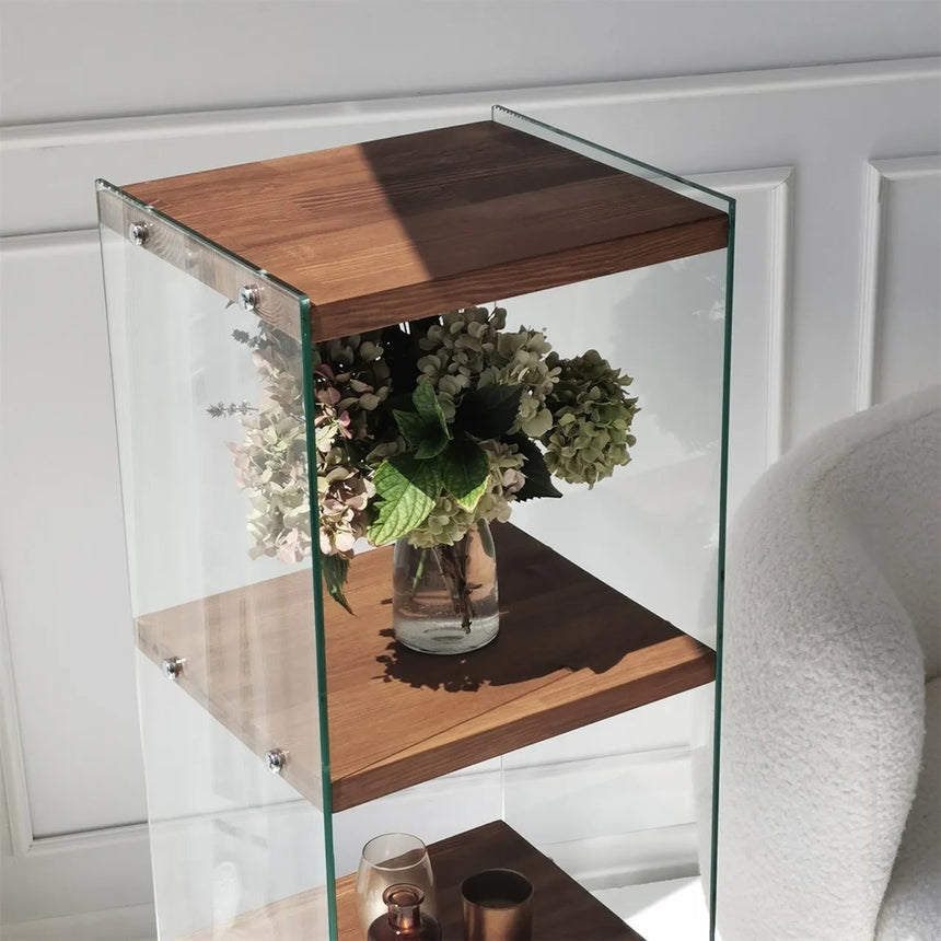 3-Fächer Regal Aqua aus gehärtetem Glas und Massivholz, 40×35×120 cm von Hanah Home – Bild 3
