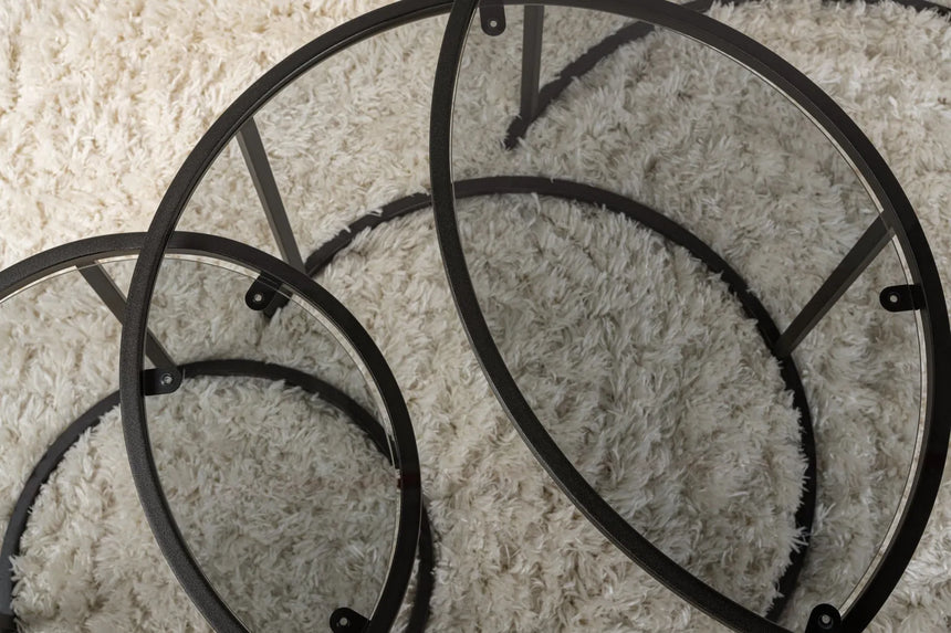3er-Set Couchtisch Aurum aus gehärtetem Glas und Metall in Schwarz und Grau 80Ø von Hanah Home – Bild 5