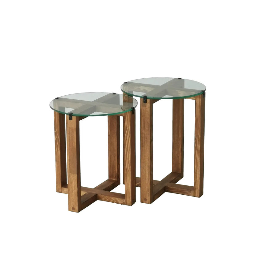 Beistelltisch Amalfi aus massivem Kiefernholz und gehärtetem Glas in Walnuss, 50×40×40 cm von Hanah Home – Bild 10