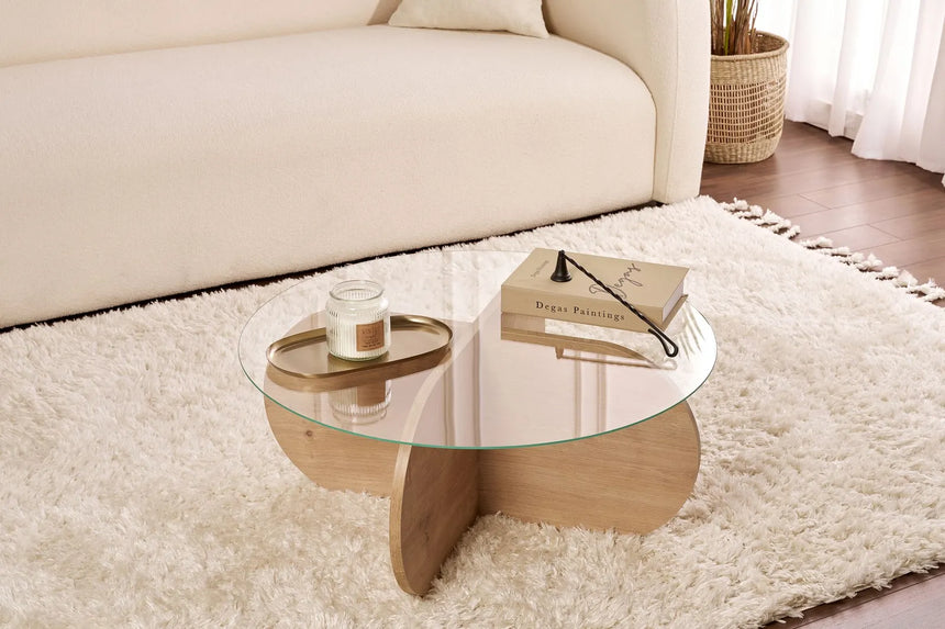 Couchtisch Aeris aus Holz und gehärtetem Glas, 75×75×35 cm von Hanah Home – Bild 1