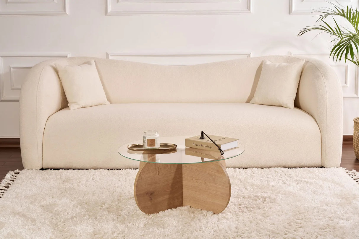 Couchtisch Aeris aus Holz und gehärtetem Glas, 75×75×35 cm von Hanah Home – Bild 2