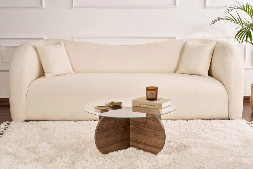 Couchtisch Aeris aus Holz und gehärtetem Glas in Walnuss und Transparent, 75×75×35 cm von Hanah Home – Bild 2