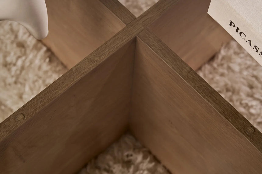 Couchtisch Aeris aus gehärtetem Glas und Holz in Saphir-Eiche und Rauch, 75×75×35 cm von Hanah Home – Bild 4