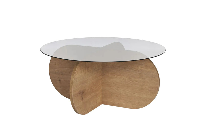 Couchtisch Aeris aus gehärtetem Glas und Holz in Saphir-Eiche und Rauch, 75×75×35 cm von Hanah Home – Bild 6