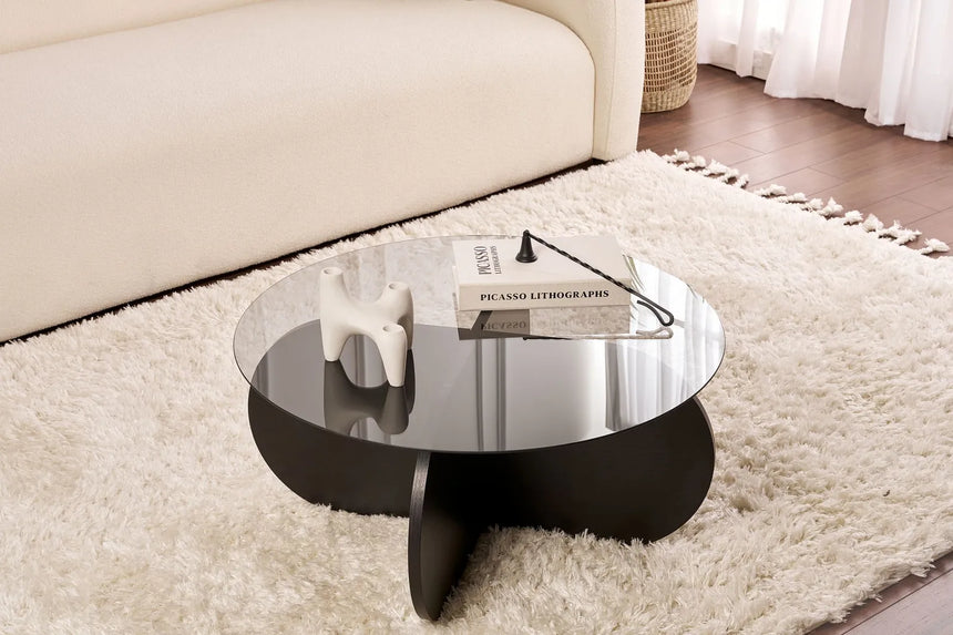Couchtisch Aeris aus gehärtetem Glas und Holz in Schwarz und Transparent, 75×75×35 cm von Hanah Home – Bild 1