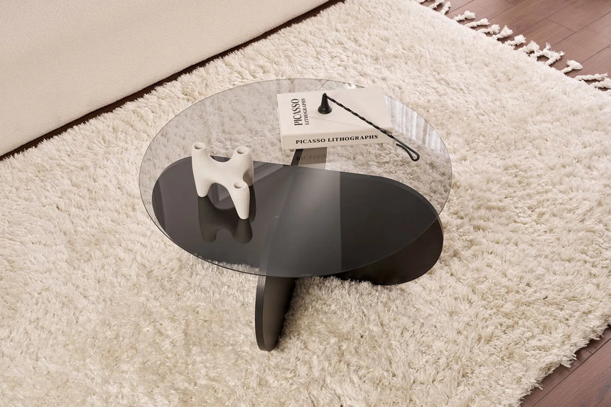Couchtisch Aeris aus gehärtetem Glas und Holz in Schwarz und Transparent, 75×75×35 cm von Hanah Home – Bild 3