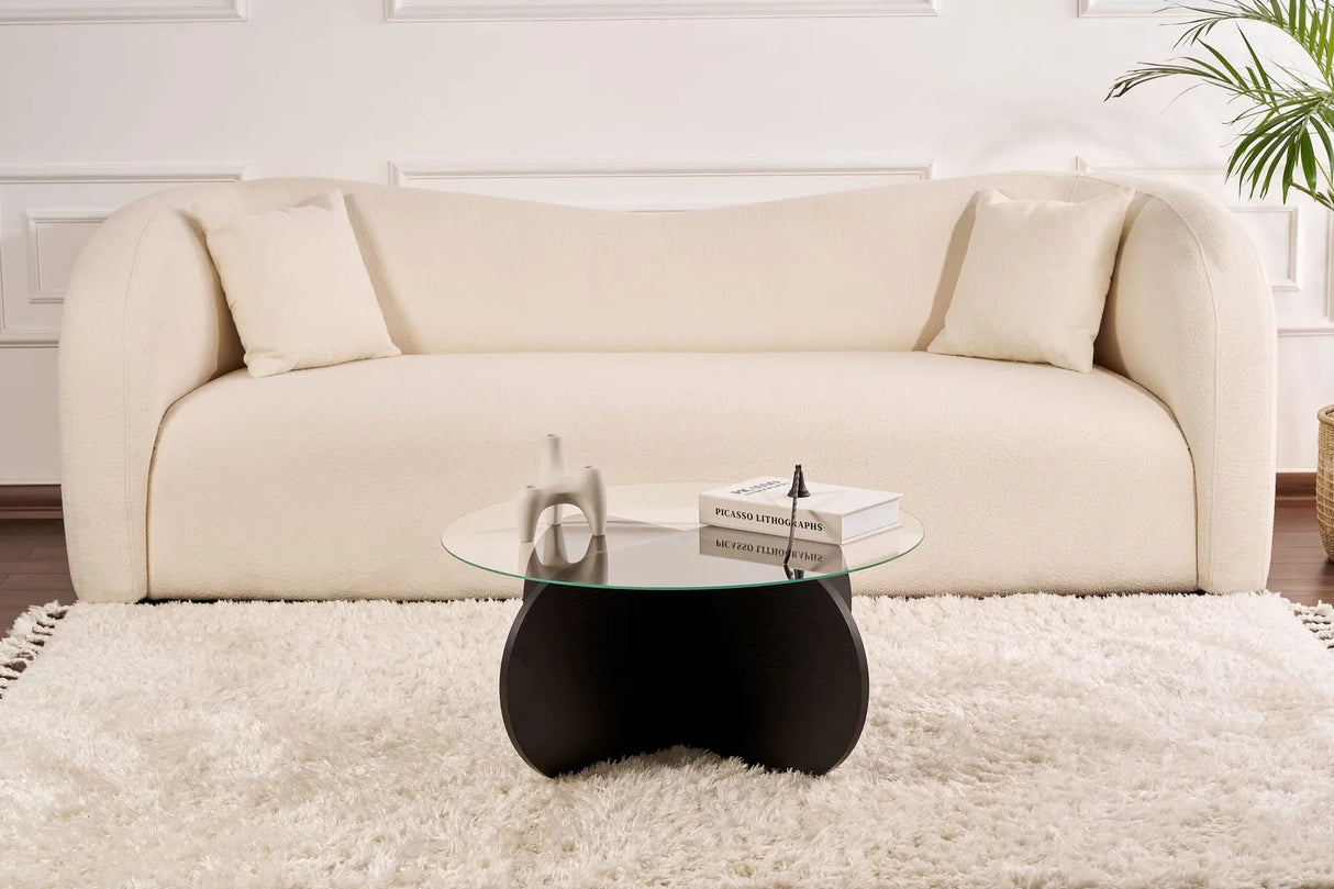 Couchtisch Aeris aus gehärtetem Glas und Holz in rauchschwarz, 75×75×35 cm von Hanah Home – Bild 2