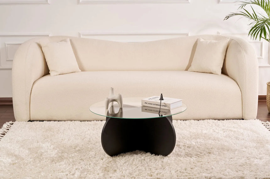 Couchtisch Aeris aus gehärtetem Glas und Holz in rauchschwarz, 75×75×35 cm von Hanah Home – Bild 2