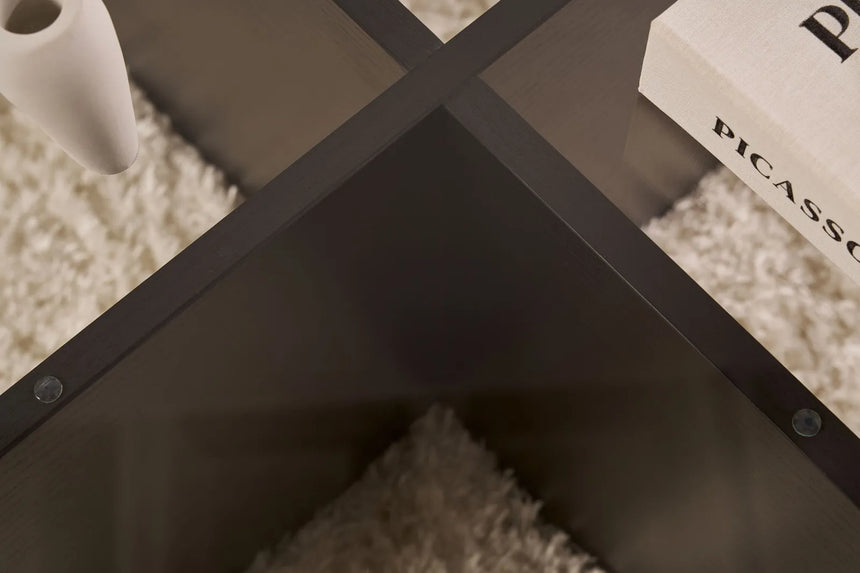Couchtisch Aeris aus gehärtetem Glas und Holz in rauchschwarz, 75×75×35 cm von Hanah Home – Bild 4