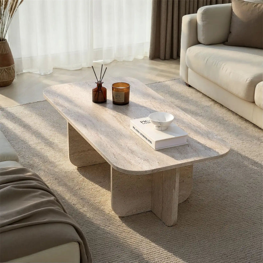 Couchtisch Akira aus melaminbeschichteten Holz in Travertin, 120×60×41 cm von Hanah Home – Bild 2