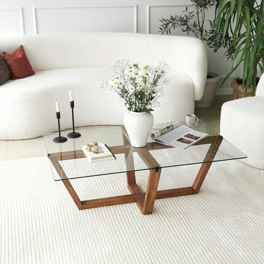 Couchtisch Amalfi aus massiver Kiefer und gehärtetem Glas in Walnuss, 105×65×35 cm von Hanah Home – Bild 3