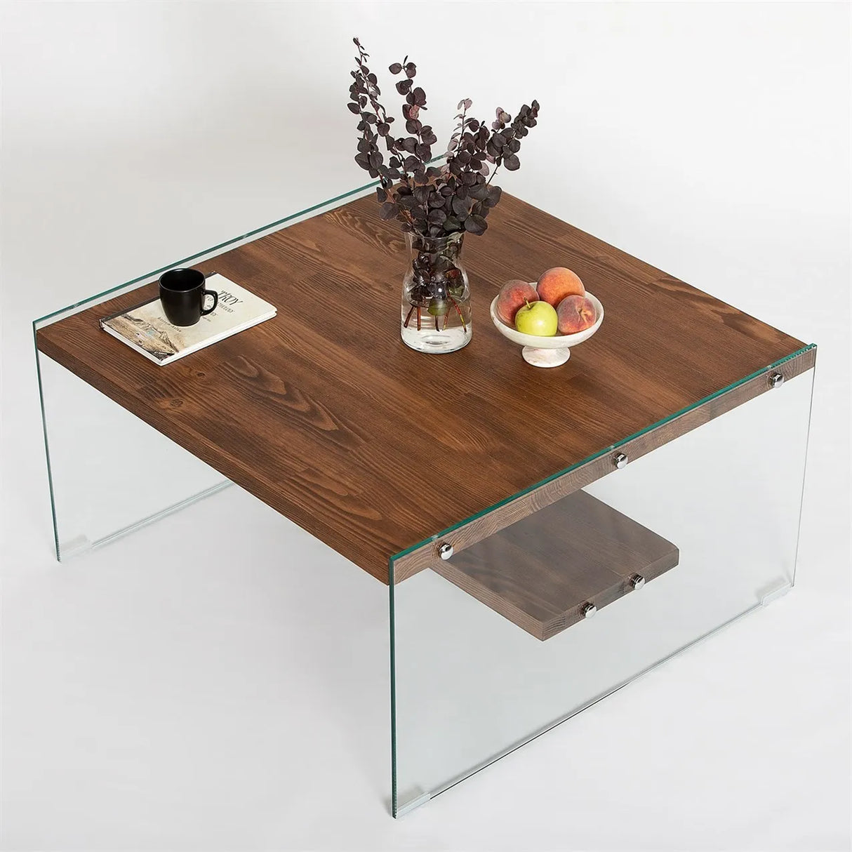 Couchtisch Aqua aus Kiefernholz und gehärtetem Glas, 75×75×40 cm von Hanah Home – Bild 5