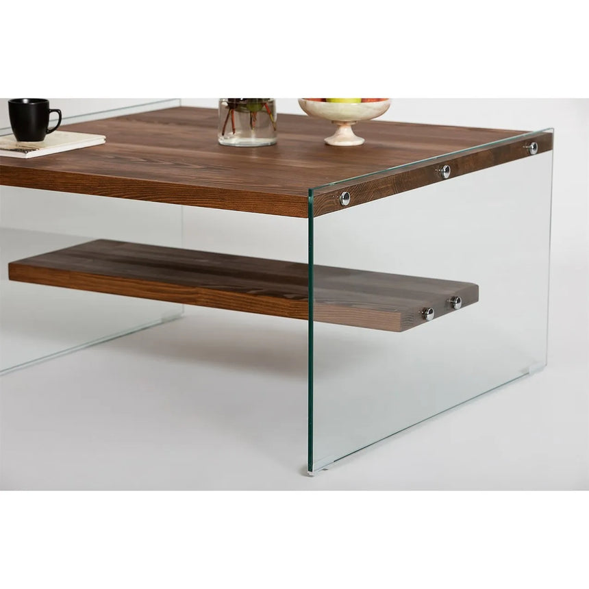 Couchtisch Aqua aus Kiefernholz und gehärtetem Glas, 75×75×40 cm von Hanah Home – Bild 6