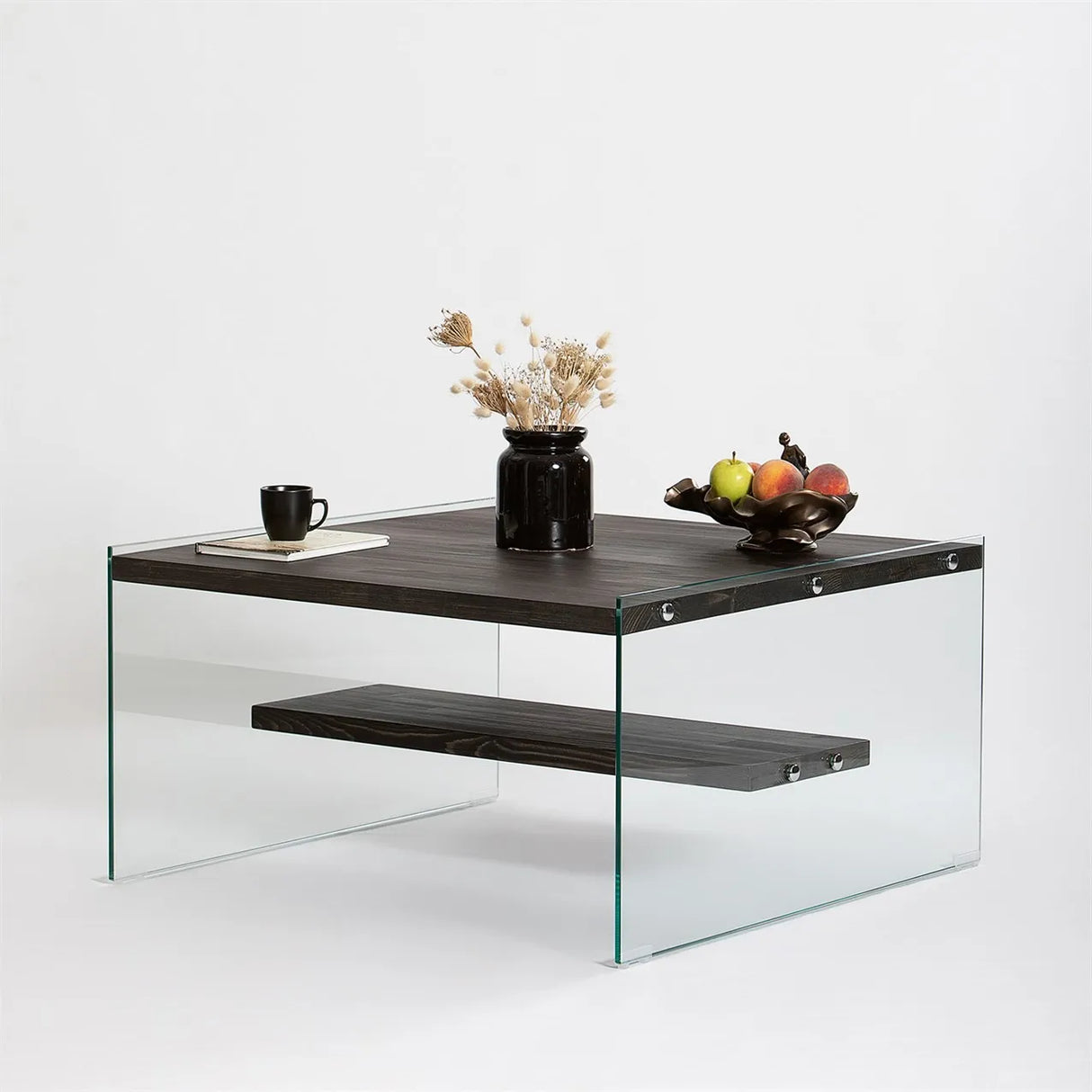 Couchtisch Aqua aus Kiefernholz und gehärtetem Glas in Anthrazit, 75×75×40 cm von Hanah Home – Bild 4