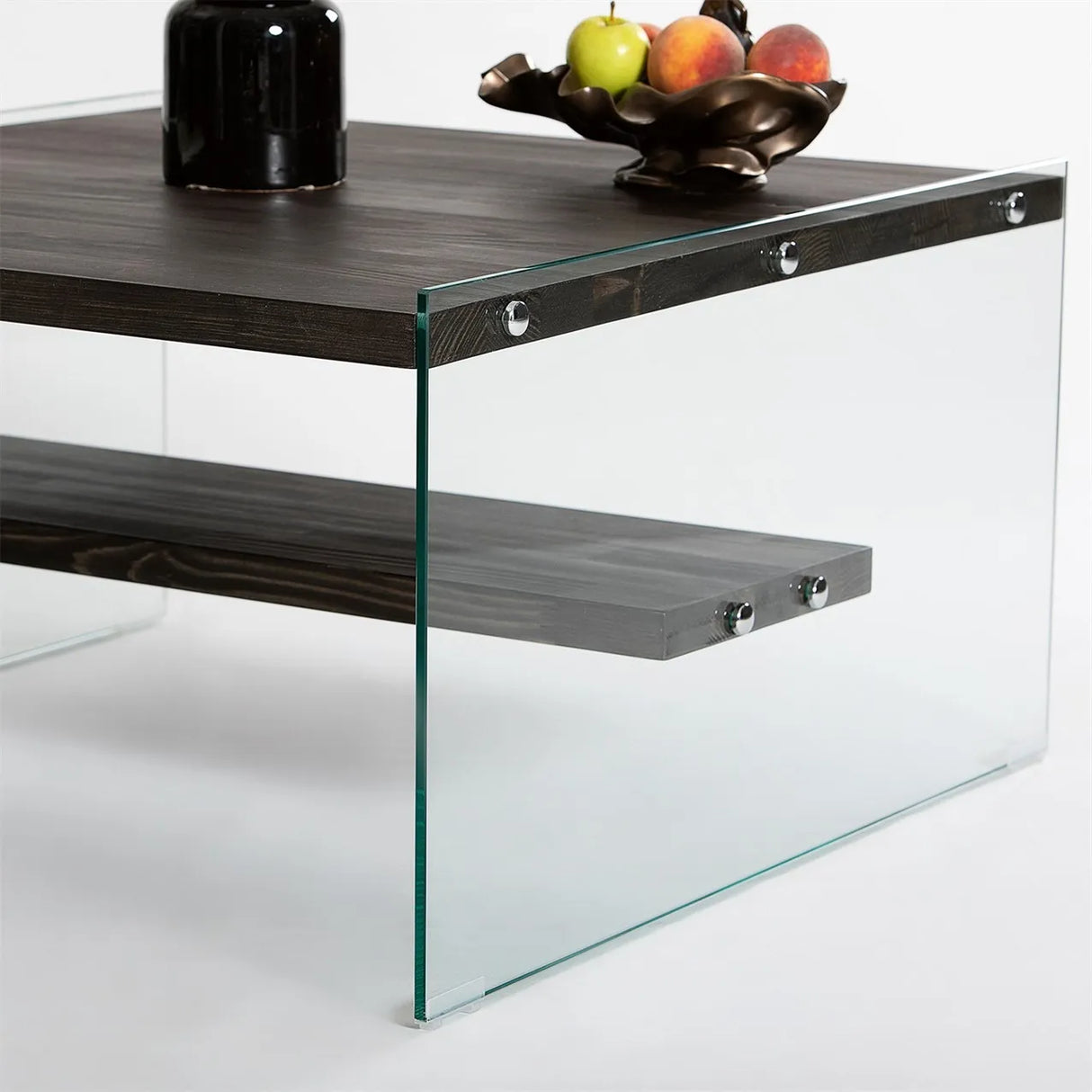 Couchtisch Aqua aus Kiefernholz und gehärtetem Glas in Anthrazit, 75×75×40 cm von Hanah Home – Bild 5