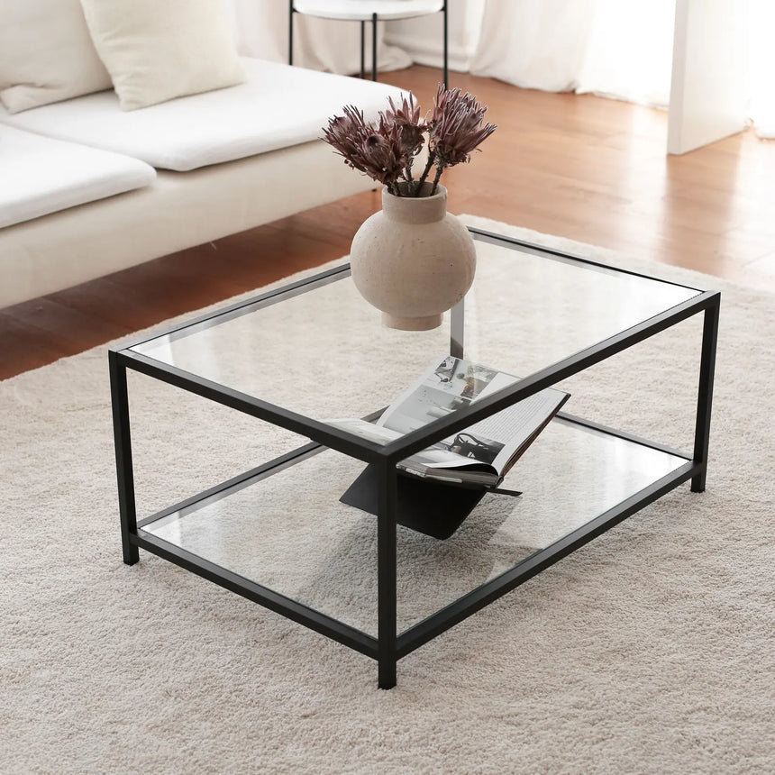 Couchtisch Astro aus gehärtetem Glas und Metall in Rauch und Schwarz, 90×60×40 cm von Hanah Home – Bild 2