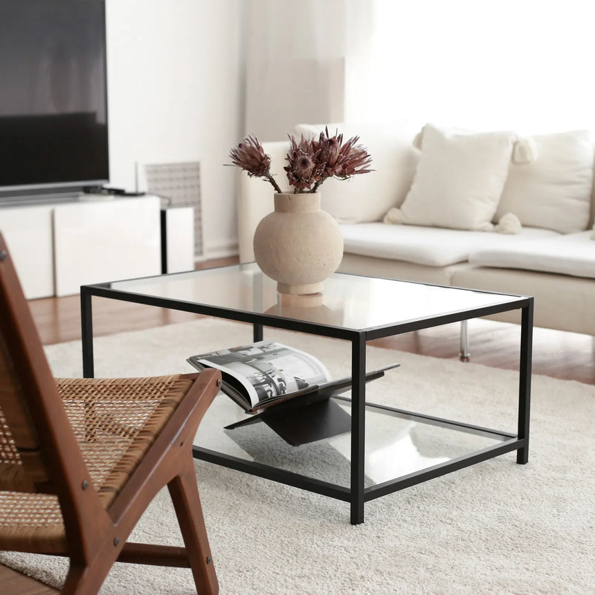Couchtisch Astro aus gehärtetem Glas und Metall in Rauch und Schwarz, 90×60×40 cm von Hanah Home – Bild 3