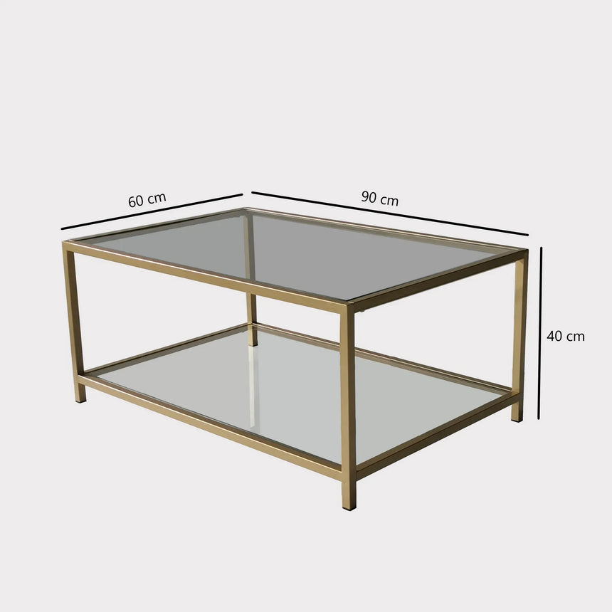 Couchtisch Astro aus gehärtetem Glas und Metall in Transparent und Gold, 90×60×40 cm von Hanah Home – Bild 7