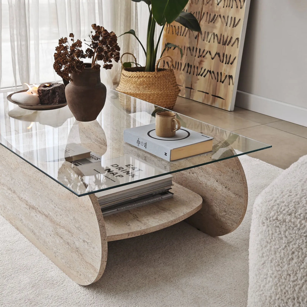 Couchtisch Brise aus gehärtetem Glas und Holz, 105×65×35 cm von Hanah Home – Bild 5