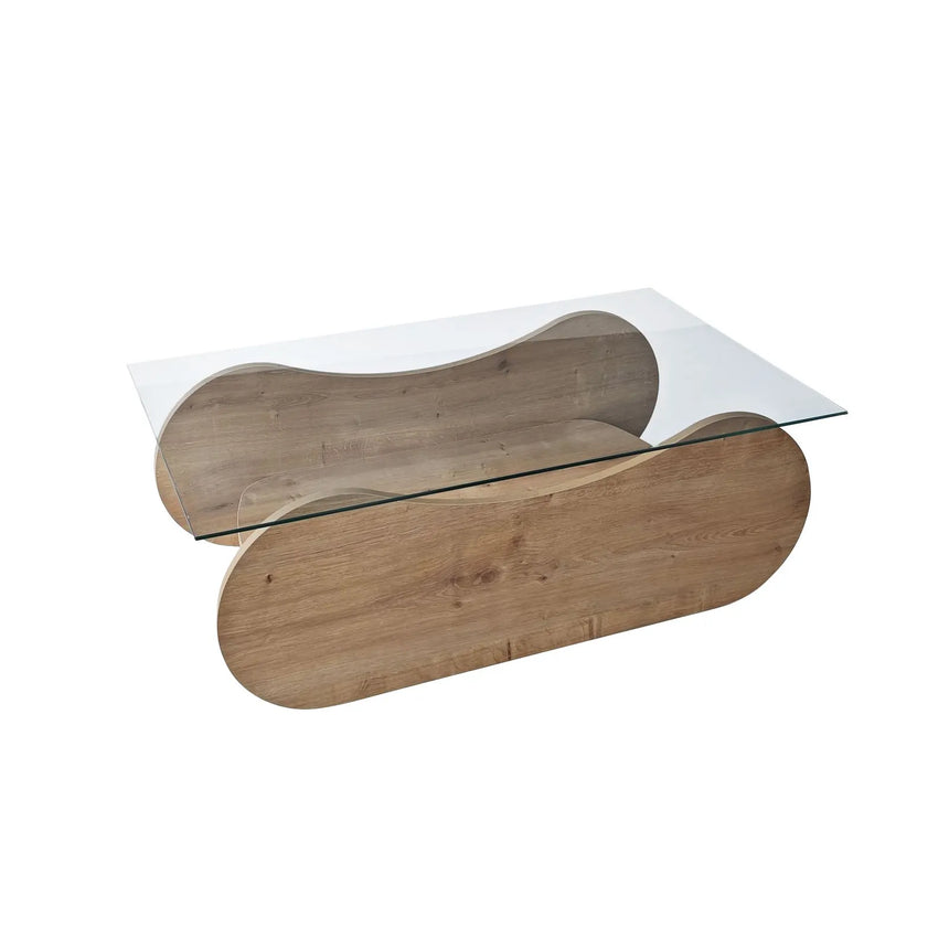 Couchtisch Brise aus gehärtetem Glas und Holz in Saphir-Eiche und Transparent, 105×65×35 cm von Hanah Home – Bild 9