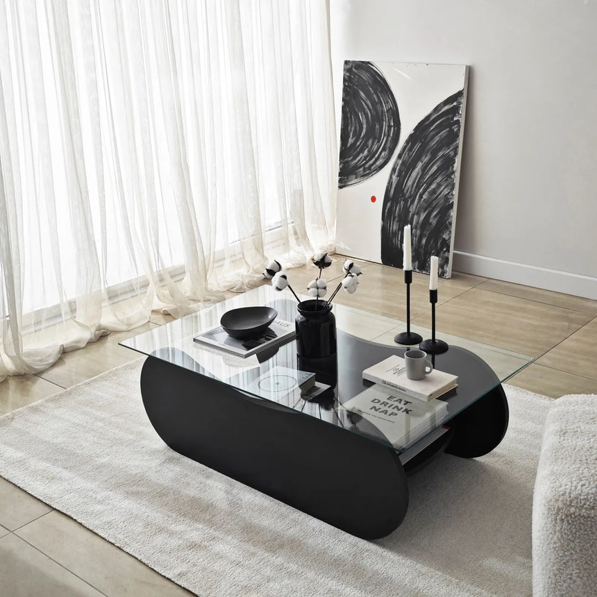 Couchtisch Brise aus gehärtetem Glas und Holz in Schwarz und Transparent, 105×65×35 cm von Hanah Home – Bild 1