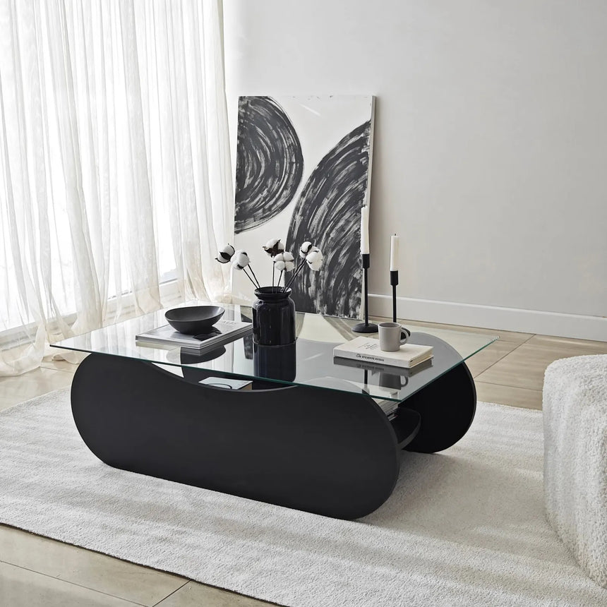 Couchtisch Brise aus gehärtetem Glas und Holz in Schwarz und Transparent, 105×65×35 cm von Hanah Home – Bild 3