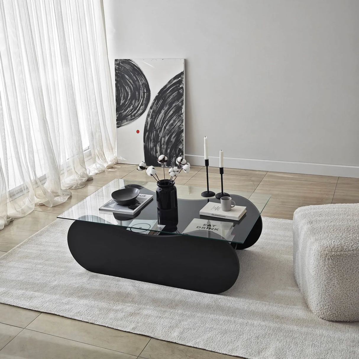Couchtisch Brise aus gehärtetem Glas und Holz in Schwarz und Transparent, 105×65×35 cm von Hanah Home – Bild 4