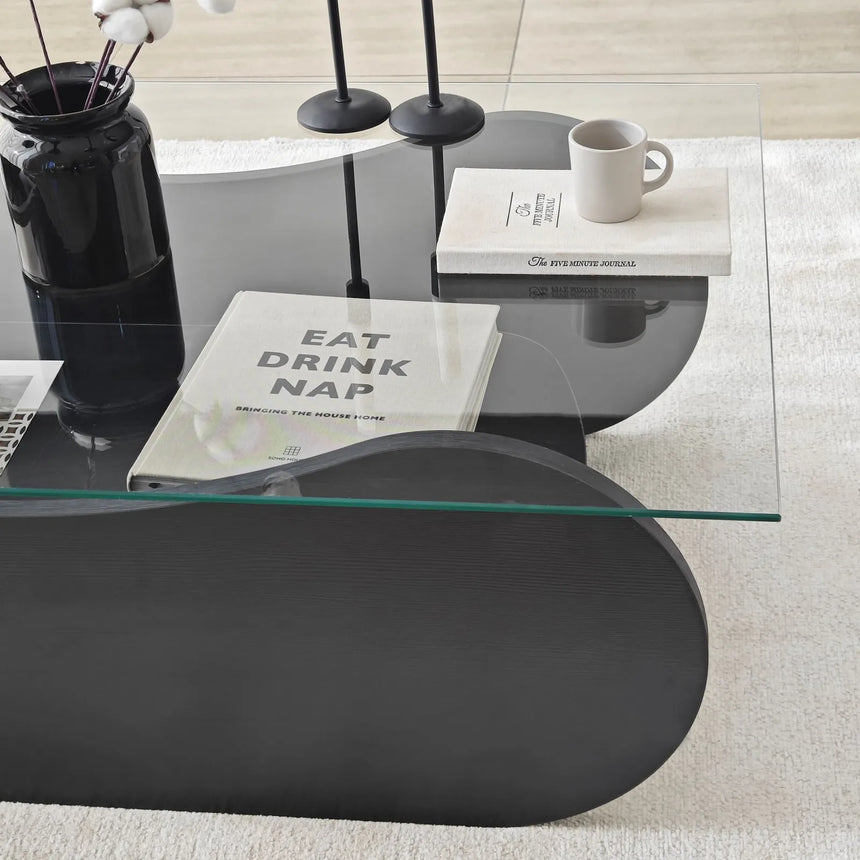 Couchtisch Brise aus gehärtetem Glas und Holz in Schwarz und Transparent, 105×65×35 cm von Hanah Home – Bild 6